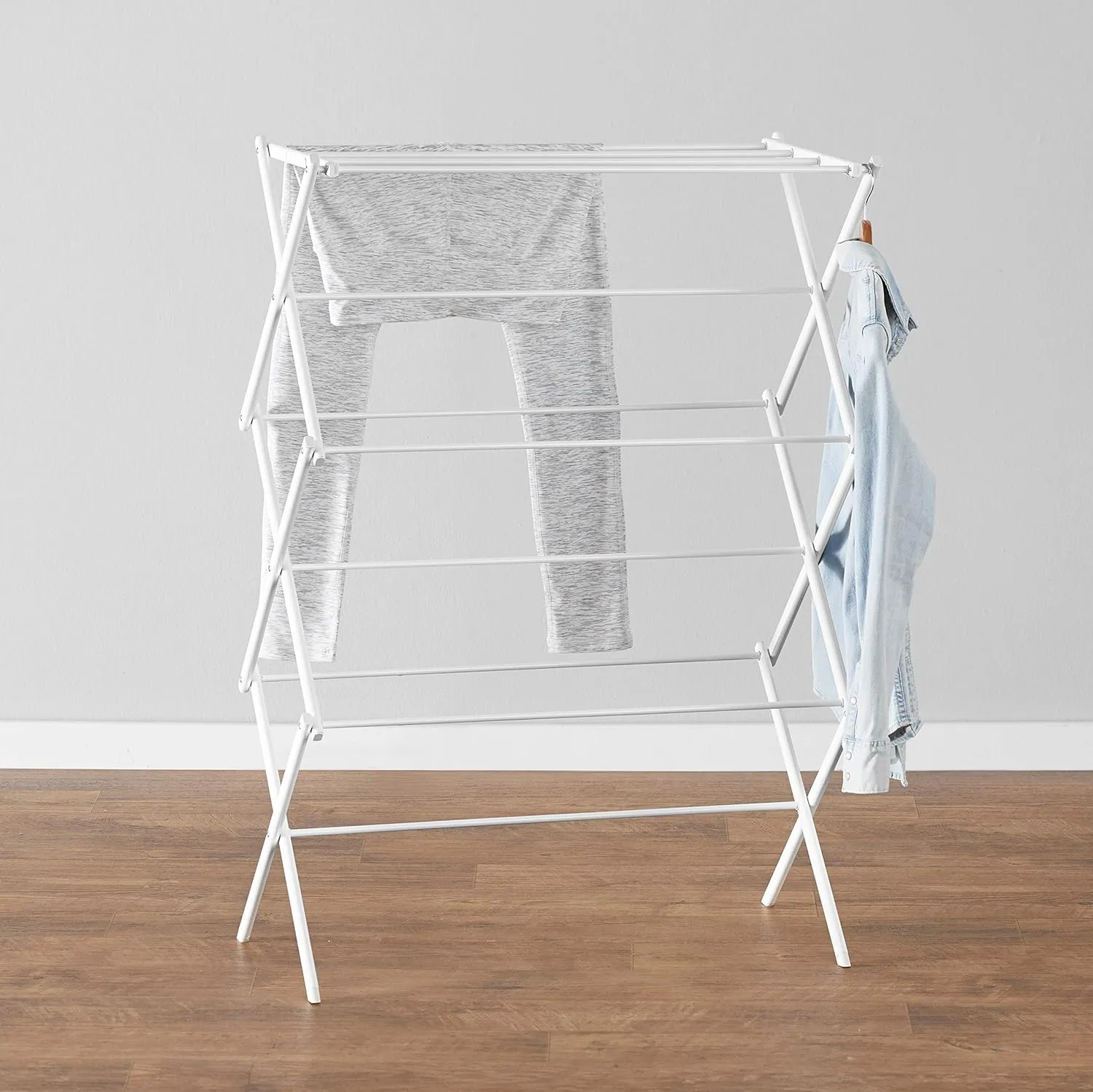 Amazon Basics Foldable Portable Laundry Rack for Air Drying Clothing, Indoor Outdoor Use - 14.5" D x 29.5" W x 41.8" H, White
