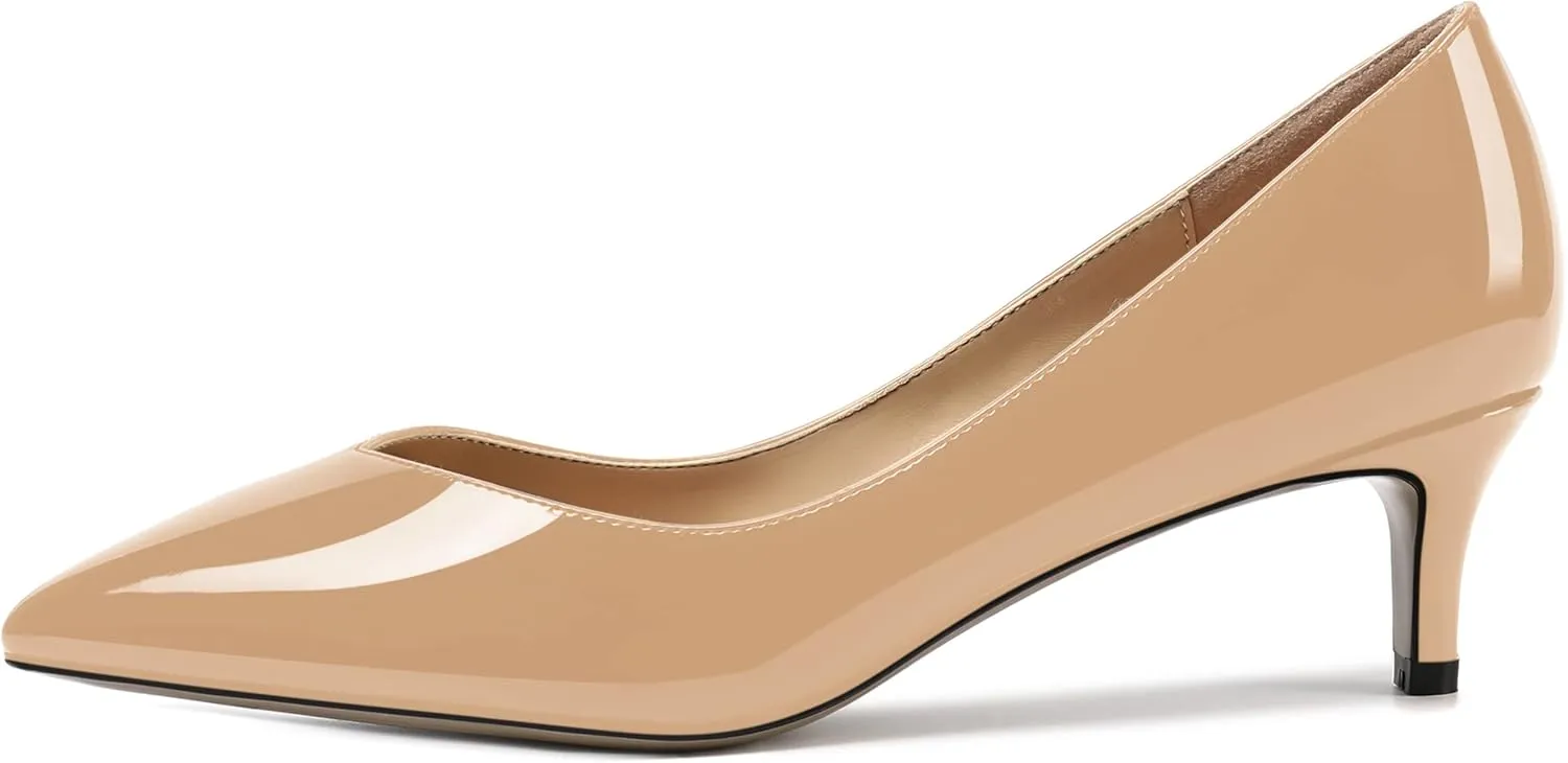 AMBELIGHT Womens Casual Slip On Pointed Toe Dress Shoes Patent Kitten Low Heel Pumps Shoes 2 Inch