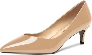 AMBELIGHT Womens Casual Slip On Pointed Toe Dress Shoes Patent Kitten Low Heel Pumps Shoes 2 Inch