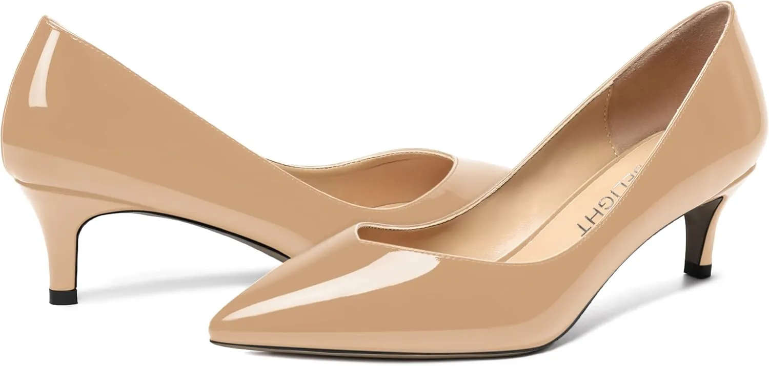 AMBELIGHT Womens Casual Slip On Pointed Toe Dress Shoes Patent Kitten Low Heel Pumps Shoes 2 Inch