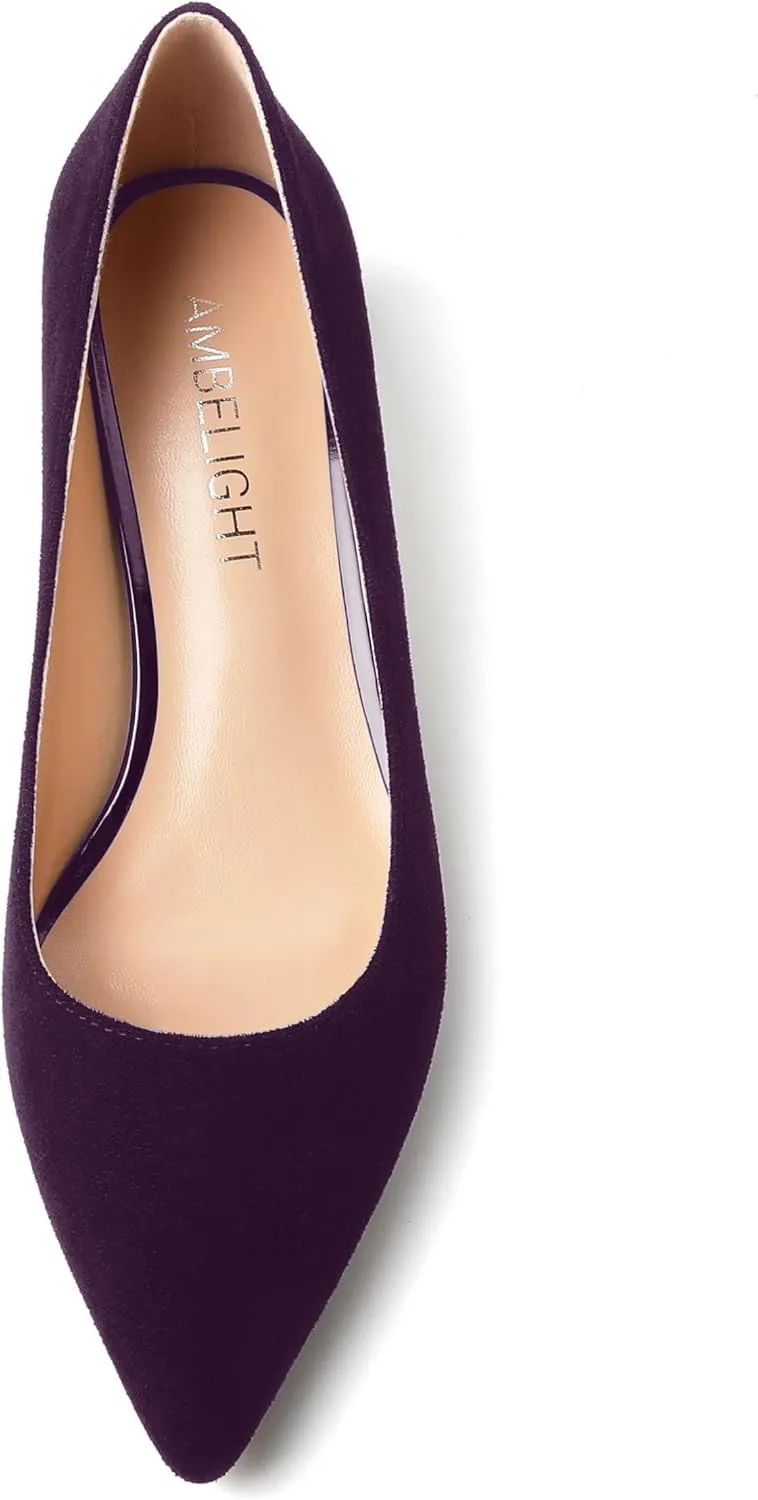 AMBELIGHT Womens Slip On Dress Pointed Toe Suede Wedding Stiletto High Heel Pumps Shoes 3.3 Inch