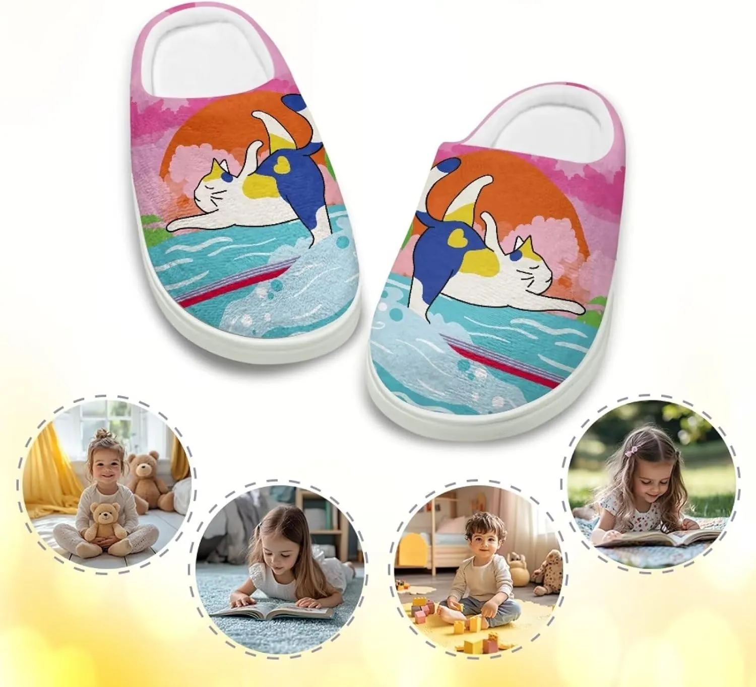 Animal Plush Slippers for Kid Warm Soft Floral Fluffy Fuzzy Slippers Slip-On Anti-Skid Outdoor Home Slipper for Kids
