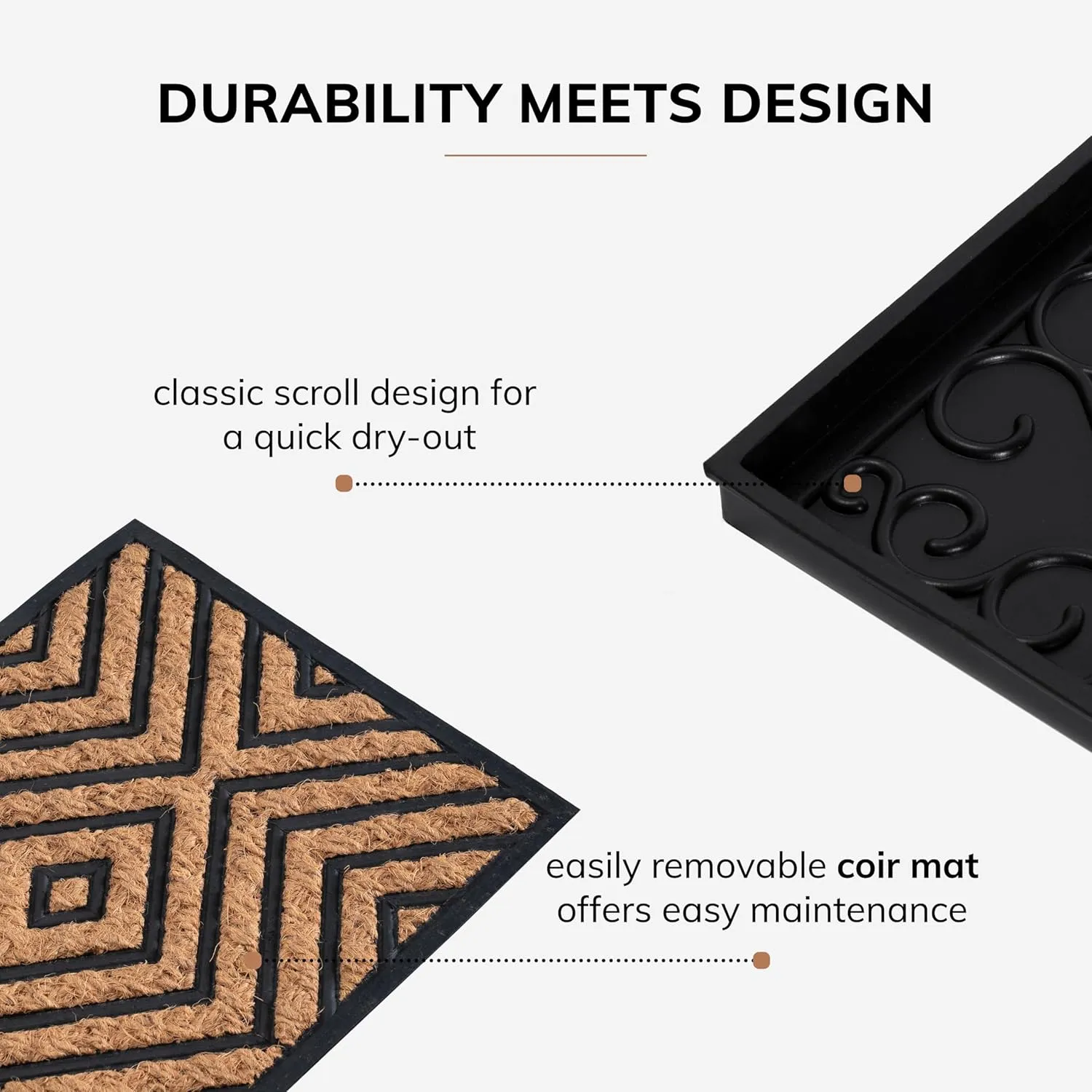 Anji Mountain Black Boot/Shoe Tray with Coir, Fits 2 Pair (24.5"" Wide), Diamond and Rubber Insert (AMB0BT2F-016)