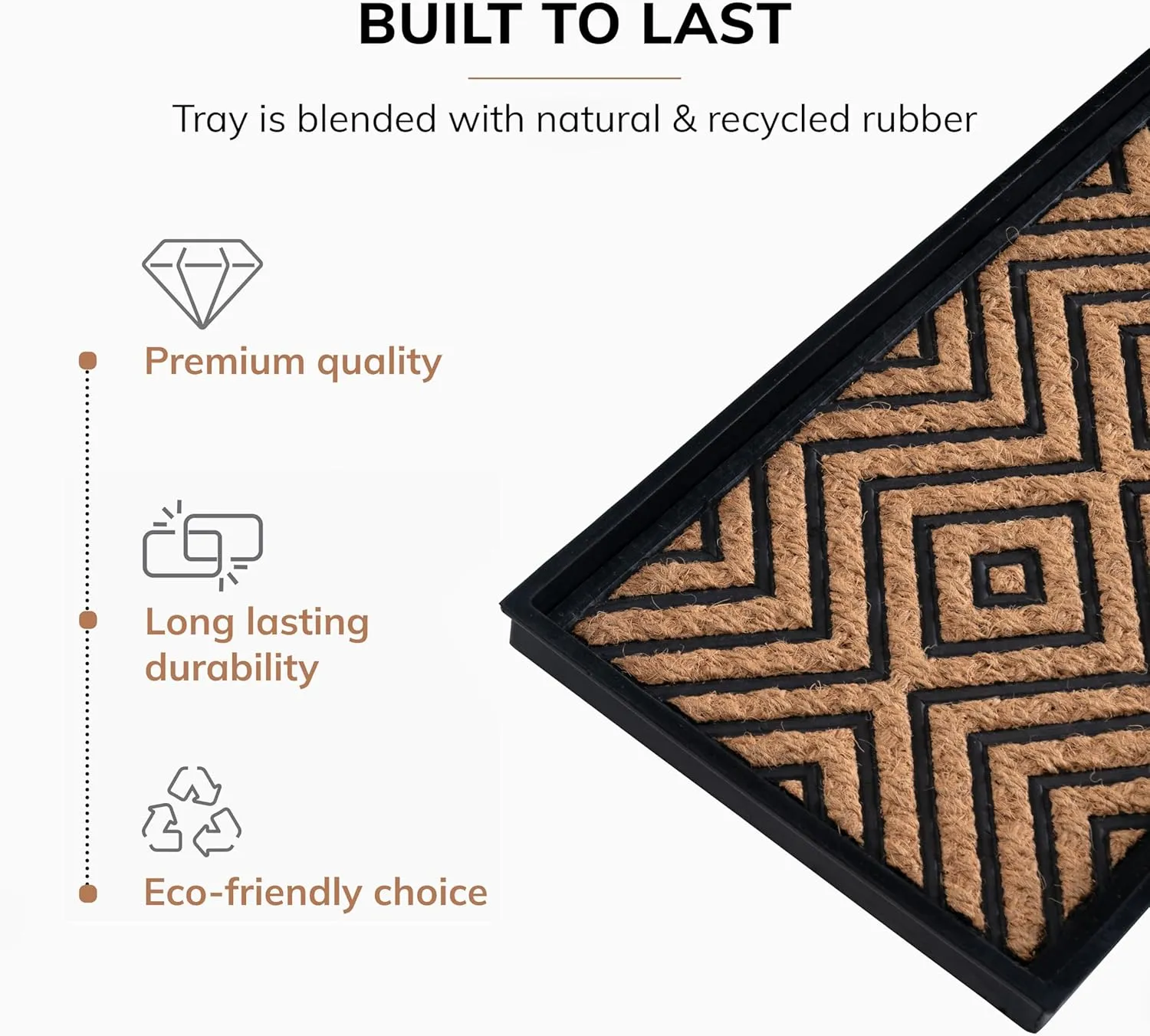 Anji Mountain Black Boot/Shoe Tray with Coir, Fits 2 Pair (24.5"" Wide), Diamond and Rubber Insert (AMB0BT2F-016)