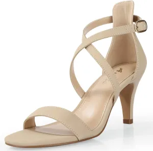 Ankis Nude Gold Black Heels Strappy Heels for Women 3 Inch Stiletto Open Toe Sandals for Wedding Evening Party Homecoming
