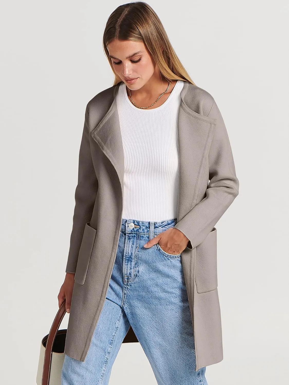 ANRABESS Women's Open Front Knit Lightweight Cardigan Casual Long Coatigan Sweater Lady Jacket Coat 2025 Fall Outerwear