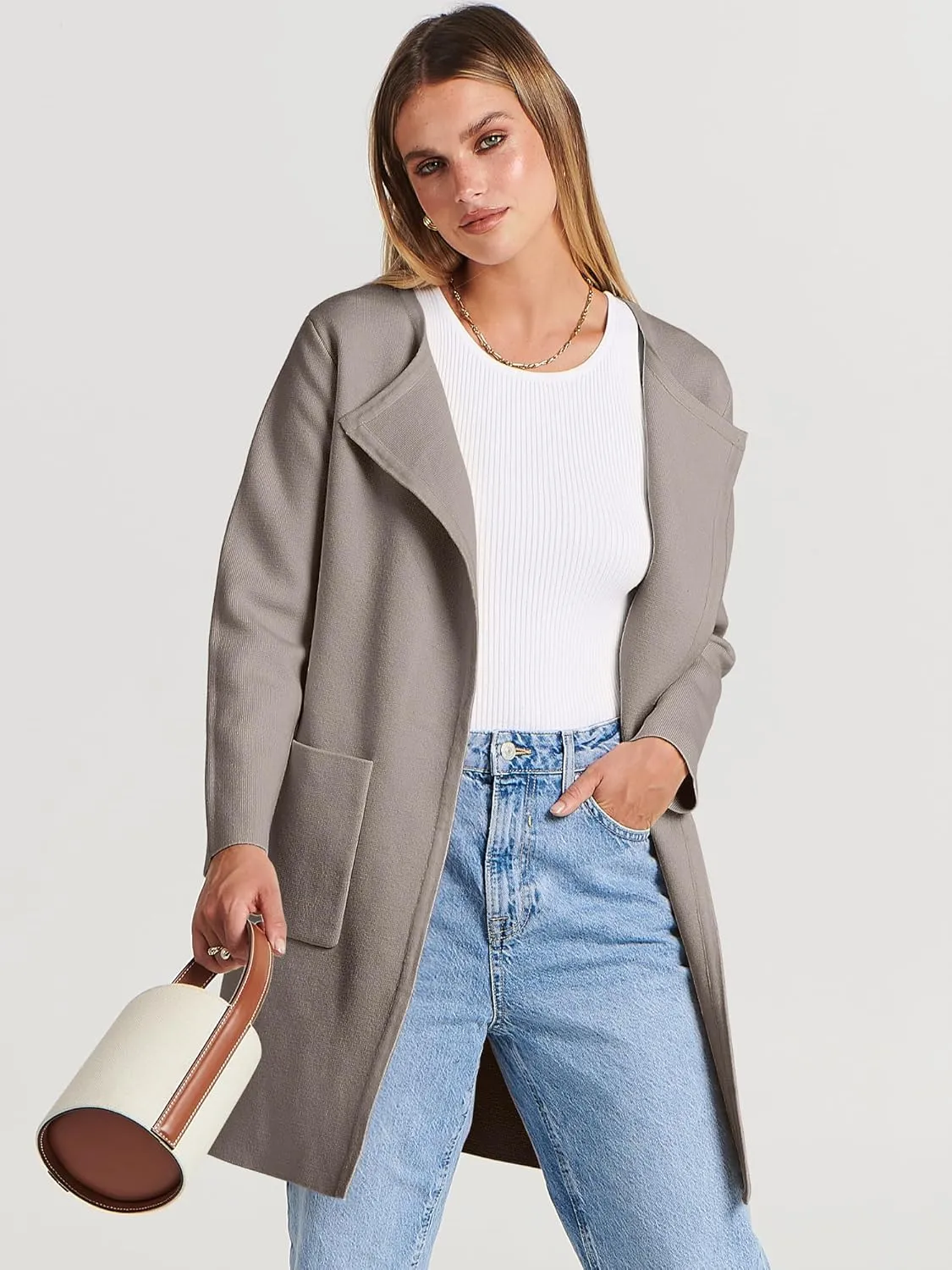 ANRABESS Women's Open Front Knit Lightweight Cardigan Casual Long Coatigan Sweater Lady Jacket Coat 2025 Fall Outerwear