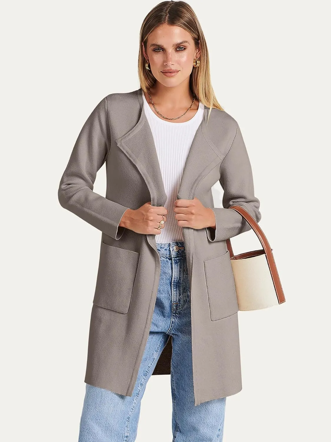 ANRABESS Women's Open Front Knit Lightweight Cardigan Casual Long Coatigan Sweater Lady Jacket Coat 2025 Fall Outerwear