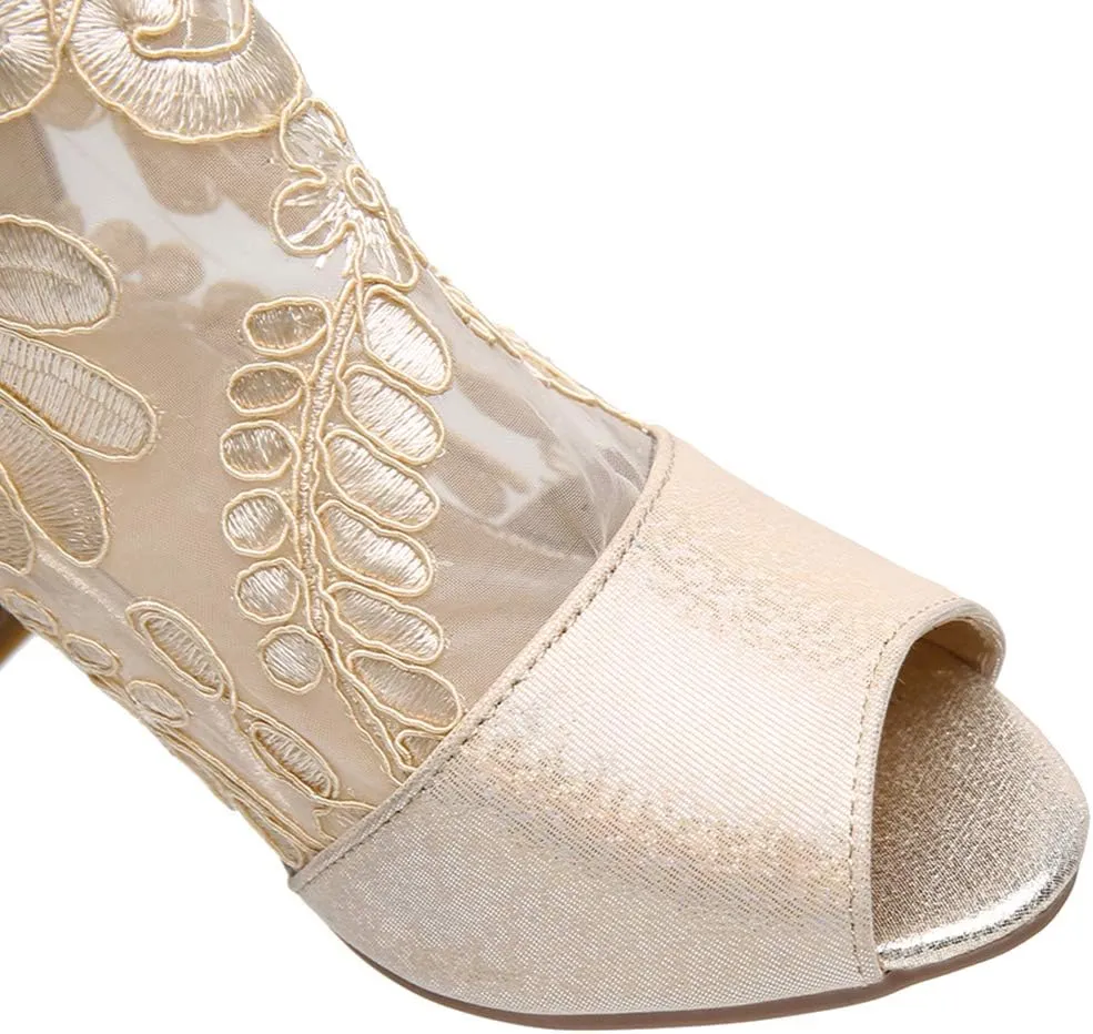 ANUFER Women Breathable Lace Peep Toe/Closed Toe Block Kitten Heel Summer Sandal Booties Dress Pumps Shoes