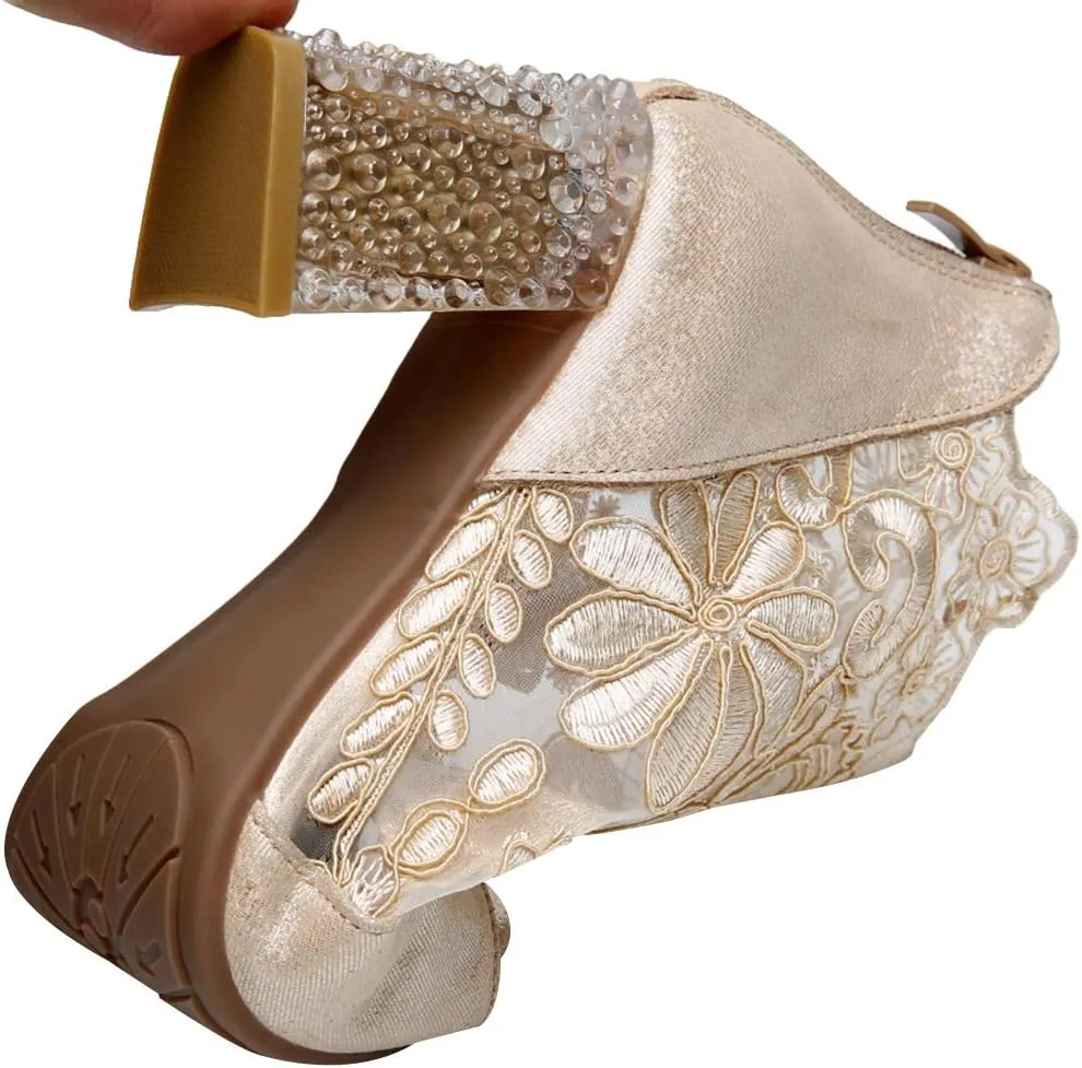 ANUFER Women Breathable Lace Peep Toe/Closed Toe Block Kitten Heel Summer Sandal Booties Dress Pumps Shoes