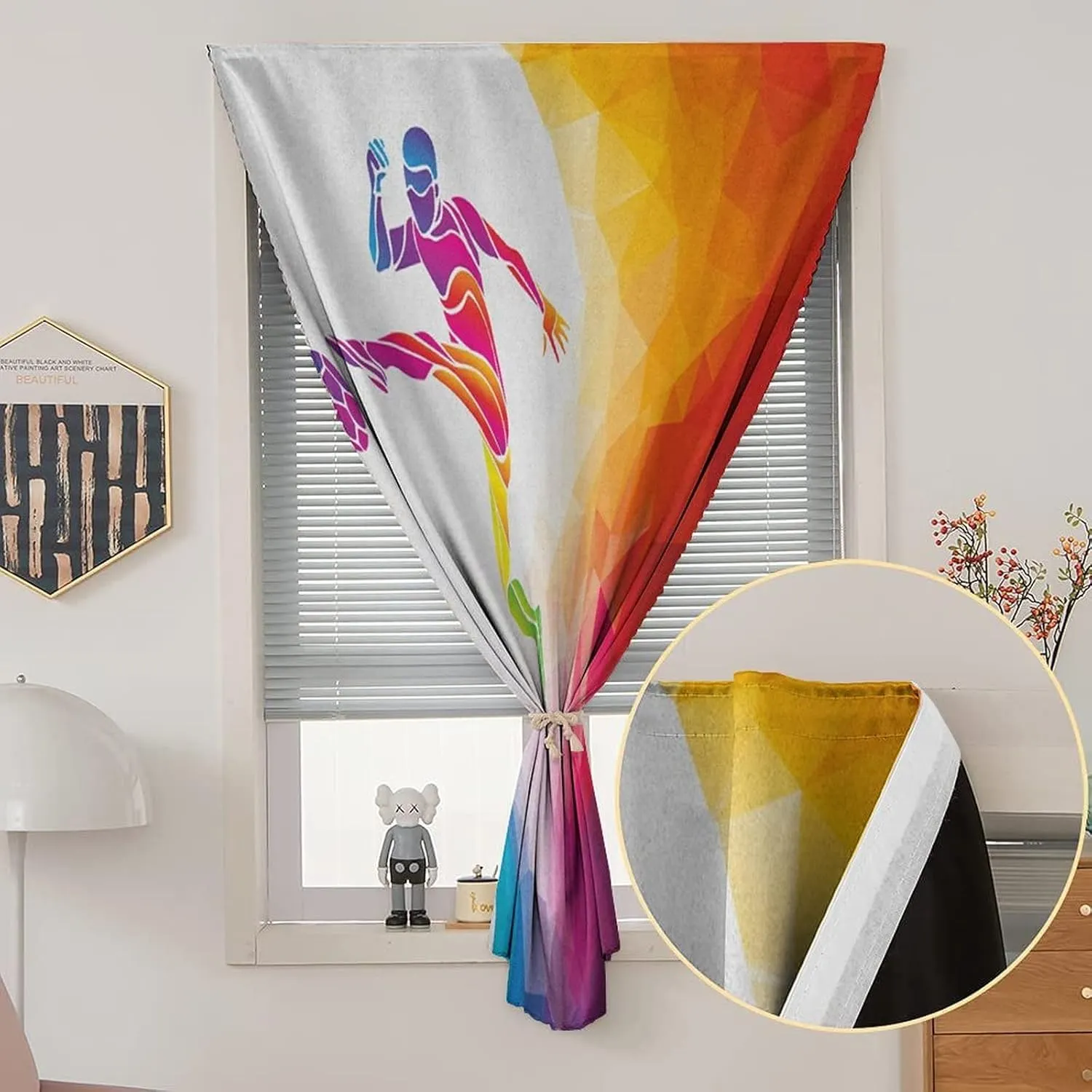 Anywhere Portable Blackout Curtain, Teen Room Door Window Curtains, Fractal Soccer Player Hitting Ball Polygonal Abstract Art Print Bedroom Blackout Curtains,47W x54L Inches, for Bathroom Bedroom