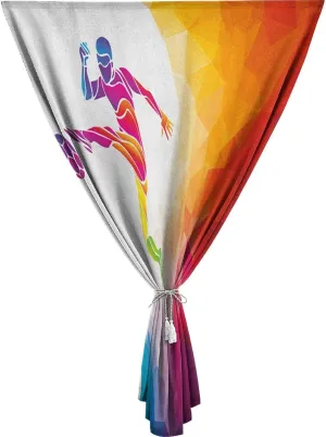 Anywhere Portable Blackout Curtain, Teen Room Door Window Curtains, Fractal Soccer Player Hitting Ball Polygonal Abstract Art Print Bedroom Blackout Curtains,47W x54L Inches, for Bathroom Bedroom