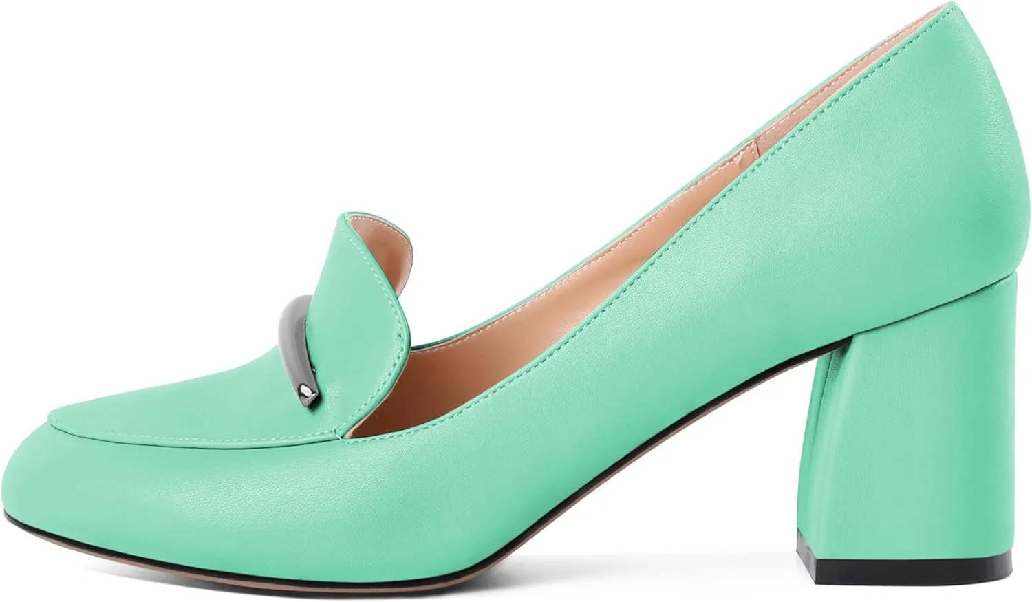 AUMOTED Heeled Loafers for Women Block Heel Loafers Comfortable Round Toe Chunky Pumps Women Work Low Heels Office Shoes 2.5 Inch