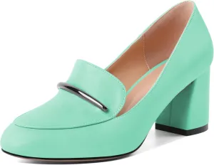 AUMOTED Heeled Loafers for Women Block Heel Loafers Comfortable Round Toe Chunky Pumps Women Work Low Heels Office Shoes 2.5 Inch