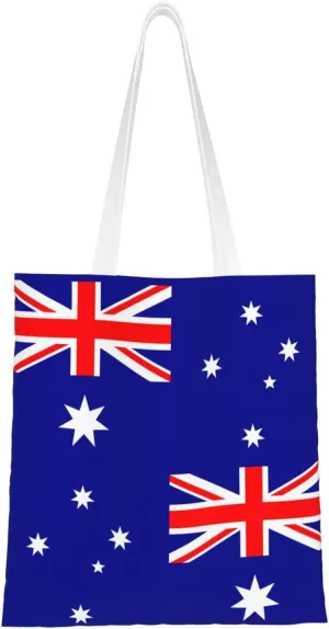Australian flag Pattern Double Sided Canvas Tote Bag, Reusable Grocery Shopping Bag, Carry or Shoulder ï¼Œ15x16.5 in