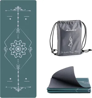 Avoalre Travel Yoga Mat Packable - Super Non Slip Foldable Fitness & Exercise Mat - Folding Lightweight Hot Yoga Mat with Carry Bag for Pilates & Floor Home Workouts (72"L x 24" & 32''W x 3mm Thick)