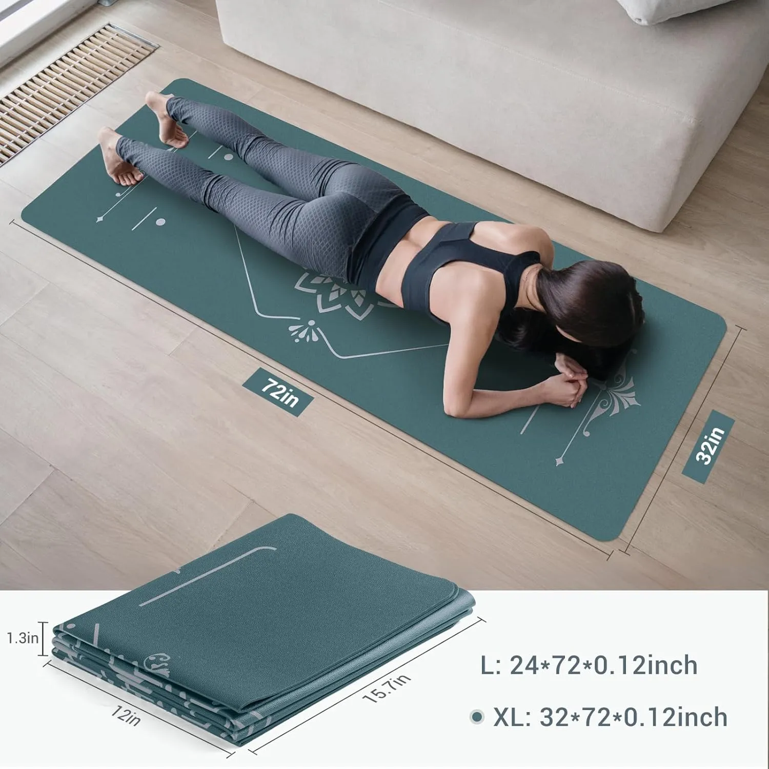 Avoalre Travel Yoga Mat Packable - Super Non Slip Foldable Fitness & Exercise Mat - Folding Lightweight Hot Yoga Mat with Carry Bag for Pilates & Floor Home Workouts (72"L x 24" & 32''W x 3mm Thick)