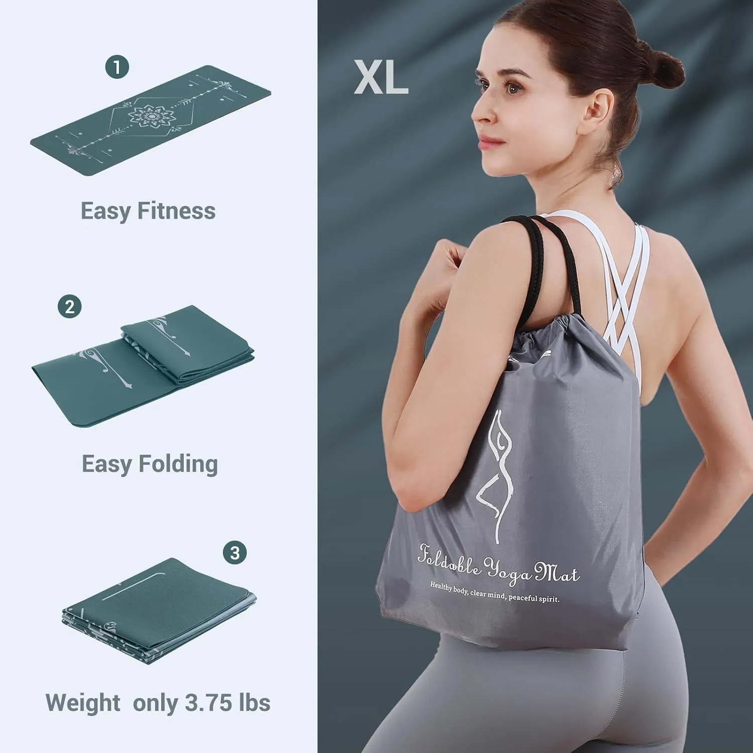 Avoalre Travel Yoga Mat Packable - Super Non Slip Foldable Fitness & Exercise Mat - Folding Lightweight Hot Yoga Mat with Carry Bag for Pilates & Floor Home Workouts (72"L x 24" & 32''W x 3mm Thick)