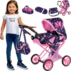 Baby Doll Stroller | Pram for Girls | Umbrella Stroller for Kids - Lightweight Play Carriage for Toddlers 1-3 | Baby Doll Accessories with Storage | (14.37-25.20 inches) Handle Height, Model KP0200I
