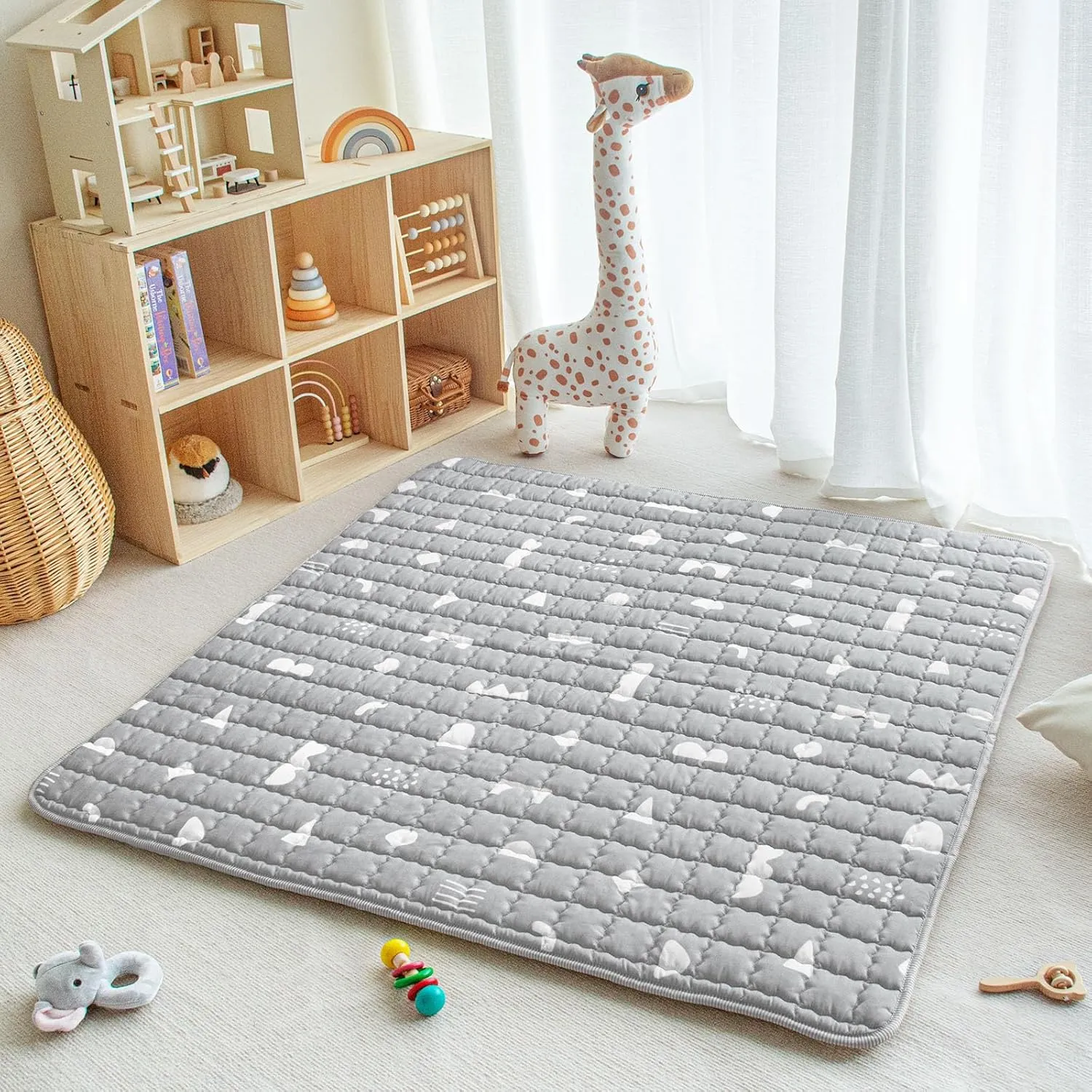 Baby Play Mat, 50x50 Playpen Mat with Super Soft Touch, Activity Mat with Upgraded Anti-Slip Bottom, Machine Washable Crawling Mat for Floor & Picnic (Boho Gray)