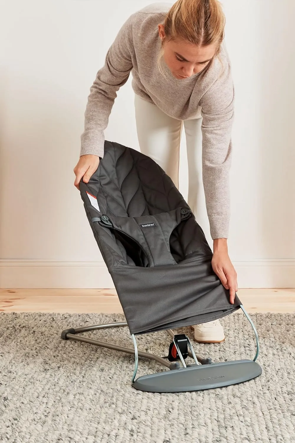 BabyBjörn Bouncer Bliss, Cotton, Petal Quilt, Anthracite 2-in-1 Adjustable Baby Bouncer Seat and Toddler Chair, Newborn to Toddler (8-29 lbs), 4 positions, Lightweight & Portable
