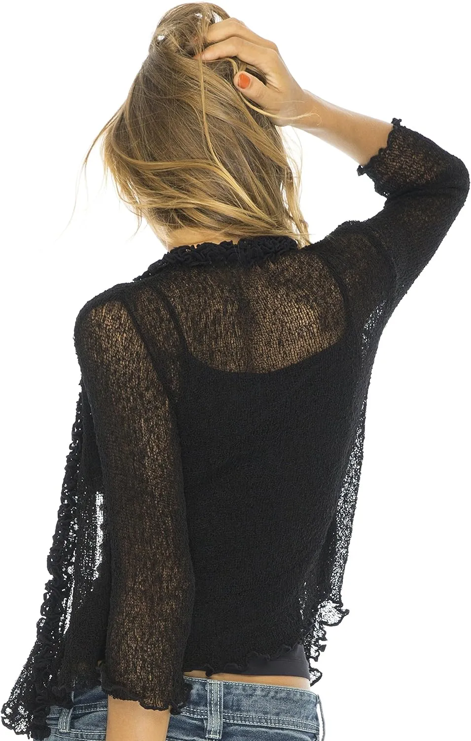 Back From Bali Womens Sheer Shrug Ruffle Cardigan Lightweight Sweater Bolero Arm Cover