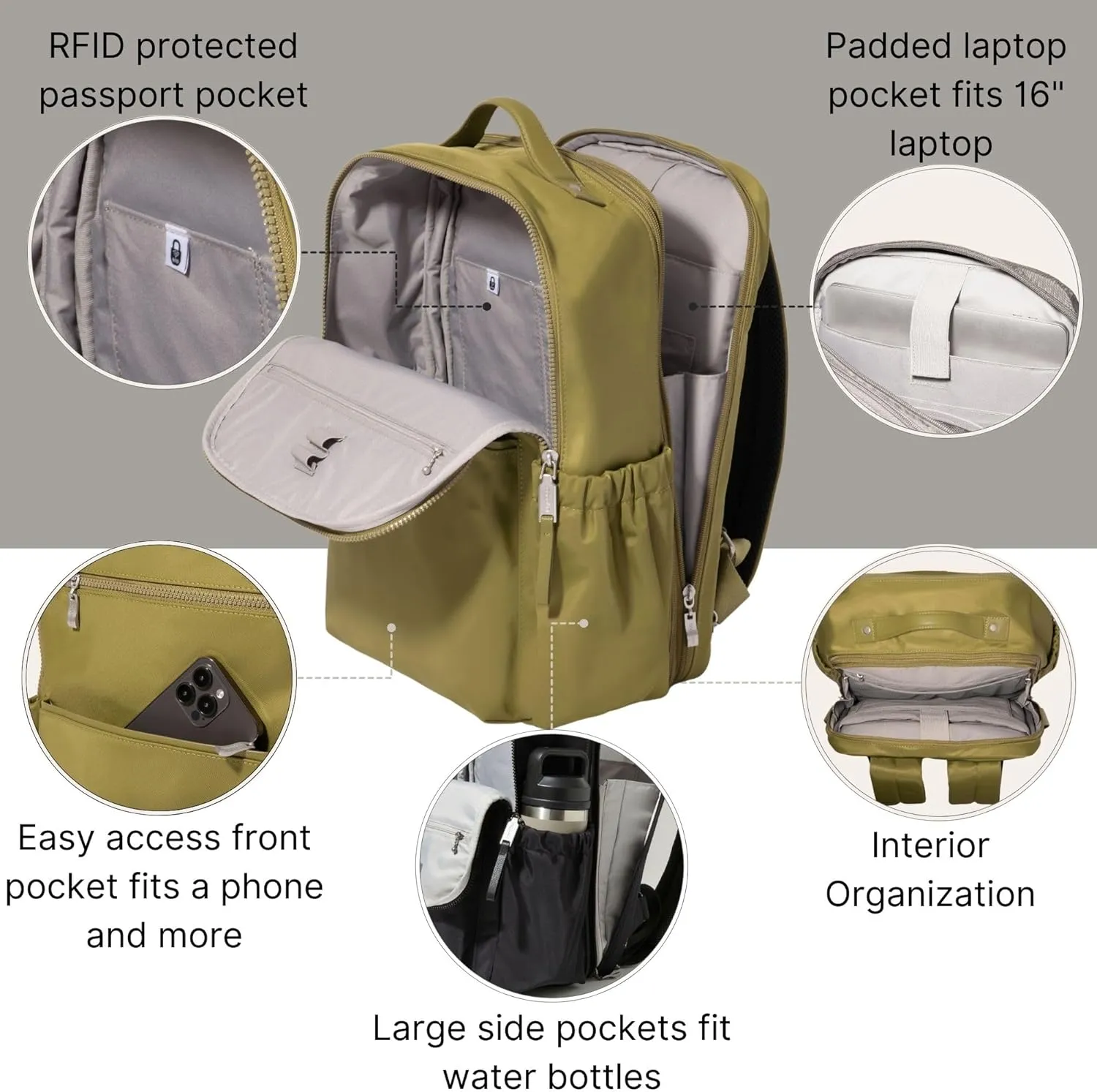 Baggallini Tribeca Expandable Laptop Backpack - 15"x11" Lightweight Work Travel Bag w/Luggage Sleeve & RFID