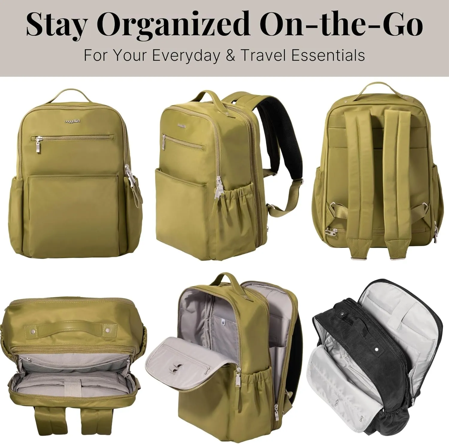 Baggallini Tribeca Expandable Laptop Backpack - 15"x11" Lightweight Work Travel Bag w/Luggage Sleeve & RFID