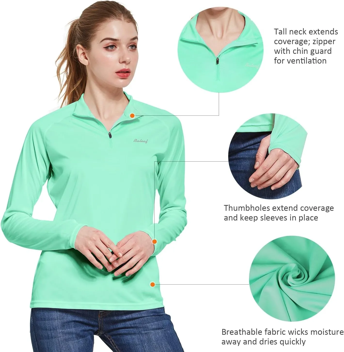baleaf Women's UPF 50  Sun Shirts Long Sleeve UV Protection Rash Guard Lightweight Quick Dry SPF Hiking Tops Outdoor