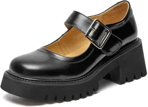BEAU TODAY Mary Jane Shoes Women, Ballet Flats Shoes for Women, Buckle Strap Genuine Leather Flats, Comfortable Square Toe Dressy Mary Jane Flats Trendy