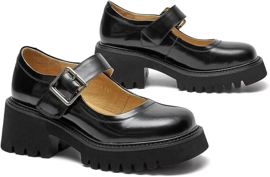 BEAU TODAY Mary Jane Shoes Women, Ballet Flats Shoes for Women, Buckle Strap Genuine Leather Flats, Comfortable Square Toe Dressy Mary Jane Flats Trendy