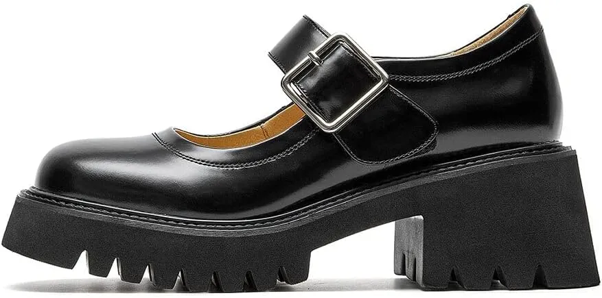 BEAU TODAY Mary Jane Shoes Women, Ballet Flats Shoes for Women, Buckle Strap Genuine Leather Flats, Comfortable Square Toe Dressy Mary Jane Flats Trendy