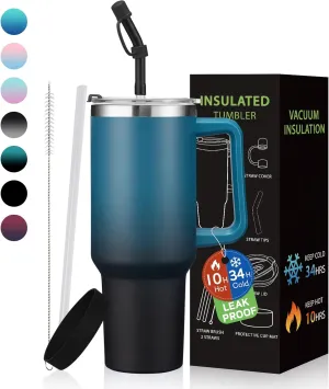 BENZZO 40 oz Tumbler with Handle and Straw Lid Travel Mugs Insulated for Hot and Cold Water Bottle Stainless Steel Coffee Cups