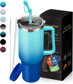 BENZZO 40 oz Tumbler with Handle Straw and 2-in-1 Lid Made of Metal Travel Mug for Easy Grip & Spill Proof, Pop-off Prevention Insulated Cup Gifts for Women, Double Seamless Inner Wall Vacuum Tumbler