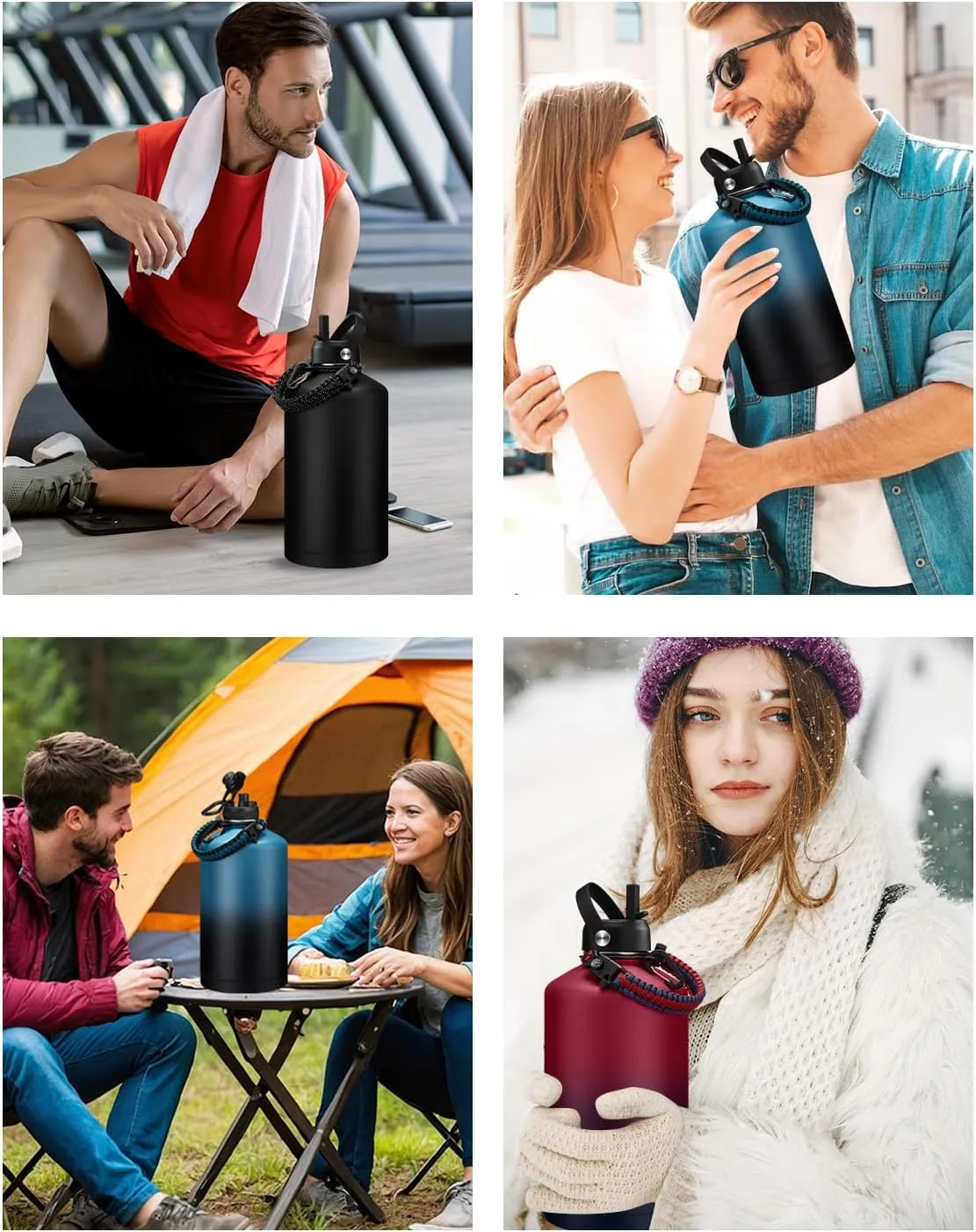 BENZZO Insulated Water Bottle 64 oz - Keep Cold 48Hrs Hot24 Hrs, 1/2 Gallon Water Jug with Straw, Auto Spot Lid, Triple Wall Vacuum Stainless Steel Sports Water Bottle, Metal Half Gallon Jug