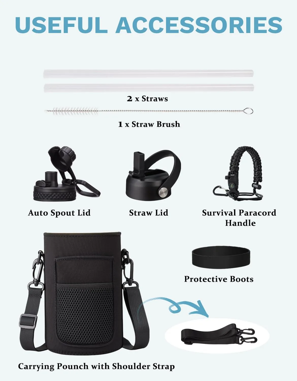 BENZZO Insulated Water Bottle 64 oz - Keep Cold 48Hrs Hot24 Hrs, 1/2 Gallon Water Jug with Straw, Auto Spot Lid, Triple Wall Vacuum Stainless Steel Sports Water Bottle, Metal Half Gallon Jug