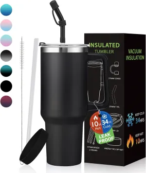 BENZZO Tumbler with Lid and Straw 40oz Stainless Steel Tumblers with Protective Boot & Double Threaded Cap, Thermal Travel Coffee Mug Flask Keeps Cold-34 Hrs for Gym Office, Car Cupholder Friendly