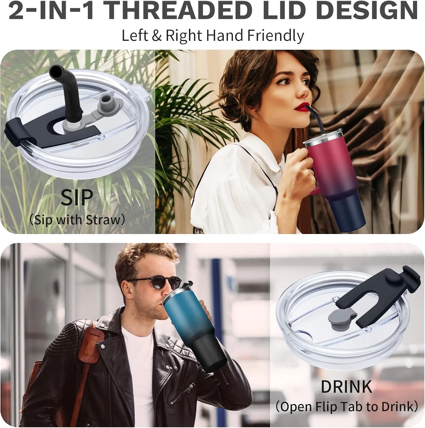 BENZZO Tumbler with Lid and Straw 40oz Stainless Steel Tumblers with Protective Boot & Double Threaded Cap, Thermal Travel Coffee Mug Flask Keeps Cold-34 Hrs for Gym Office, Car Cupholder Friendly