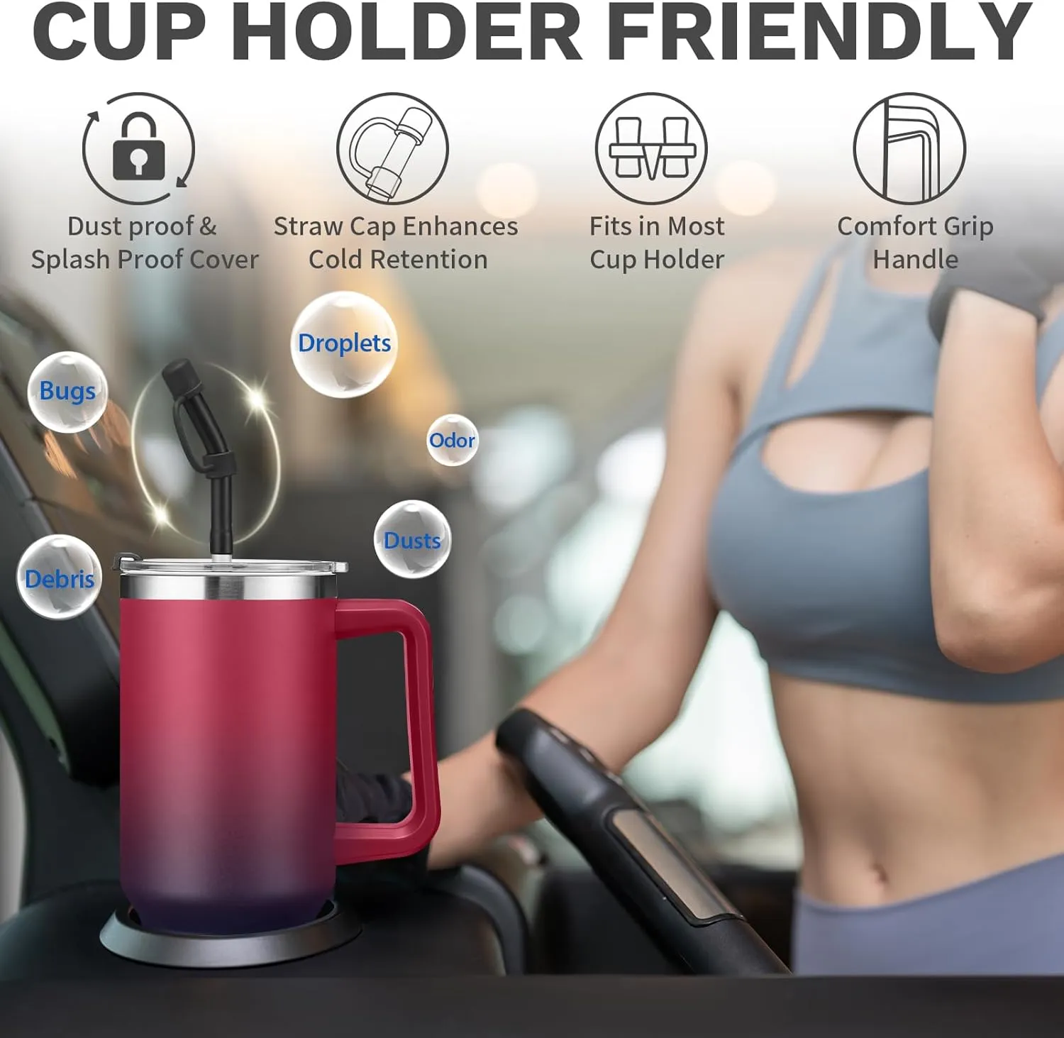 BENZZO Tumbler with Lid and Straw 40oz Stainless Steel Tumblers with Protective Boot & Double Threaded Cap, Thermal Travel Coffee Mug Flask Keeps Cold-34 Hrs for Gym Office, Car Cupholder Friendly