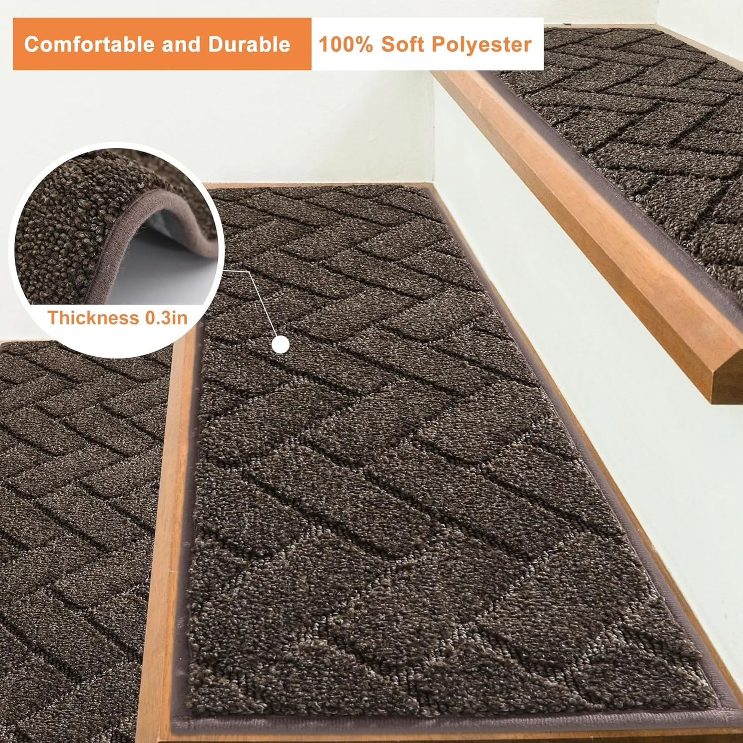 BEQHAUSE Stair Treads Non Slip Stair Runners Step Carpet Mat for Wooden Steps Indoor Machine Washable 28inX9in Edging Polyester Soft Stair Rugs for Kids Elders Pets with TPE Backing(Brown,7pcs)