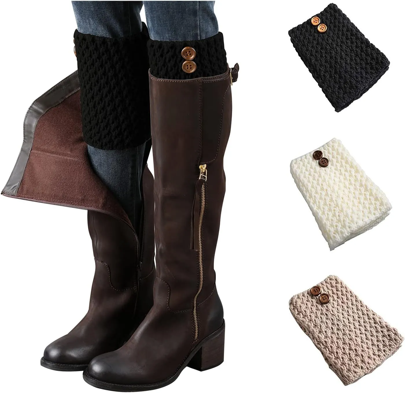Bestjybt 3 Pairs Womens Short Boots Socks Crochet Knitted Boot Cuffs Leg Warmers Socks