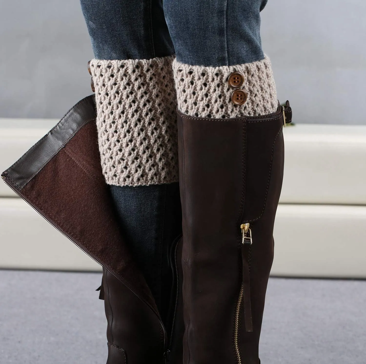 Bestjybt 3 Pairs Womens Short Boots Socks Crochet Knitted Boot Cuffs Leg Warmers Socks