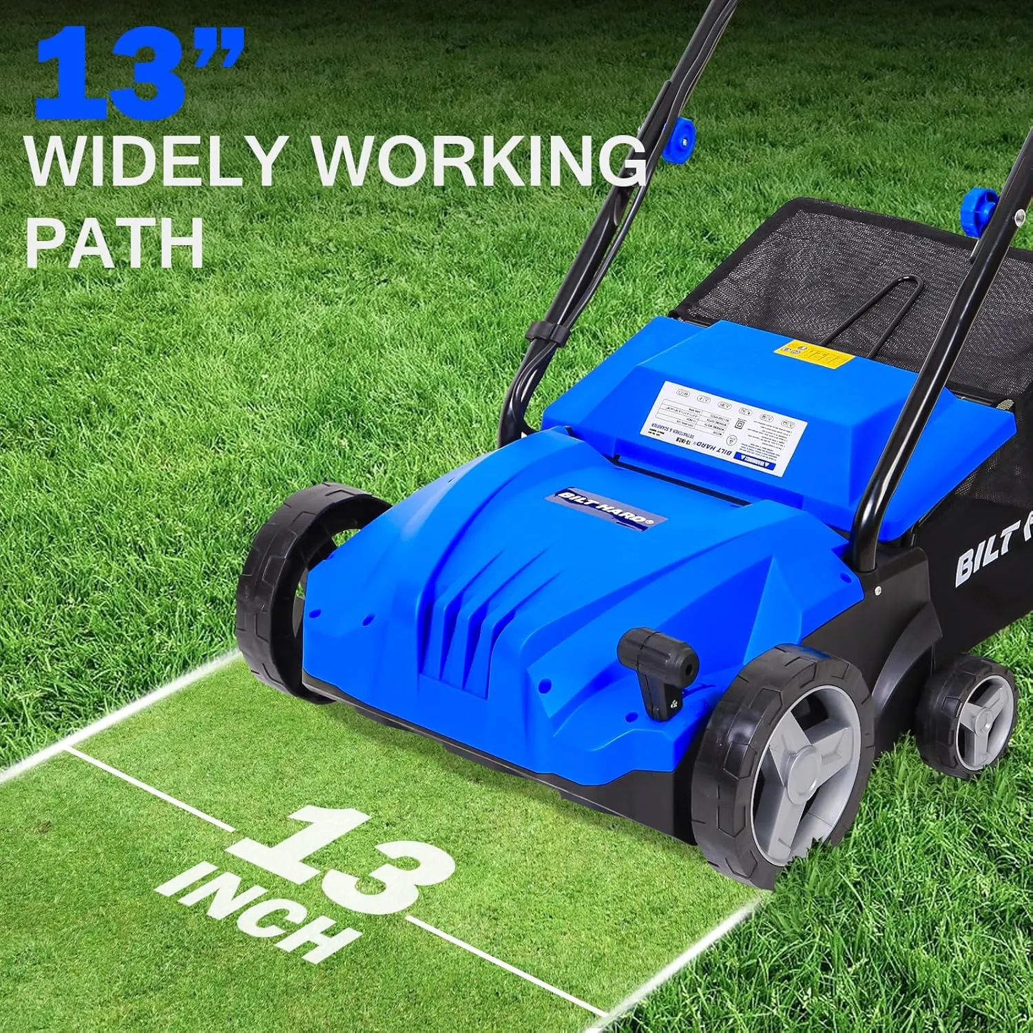 BILT HARD Dethatcher Scarifier Electric Powered, 12 Amp Copper Motor 13 inch Raking Width, 8 gal Thatch Bag, 2 in 1 Walk Behind Thatch Removing Machine for Lawn