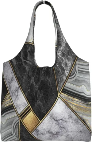 Black Gold Marble Print Tote Bags Reusable Grocery Bags Shopping Bags For Groceries Reusable Bags Foldable Shopping Bag
