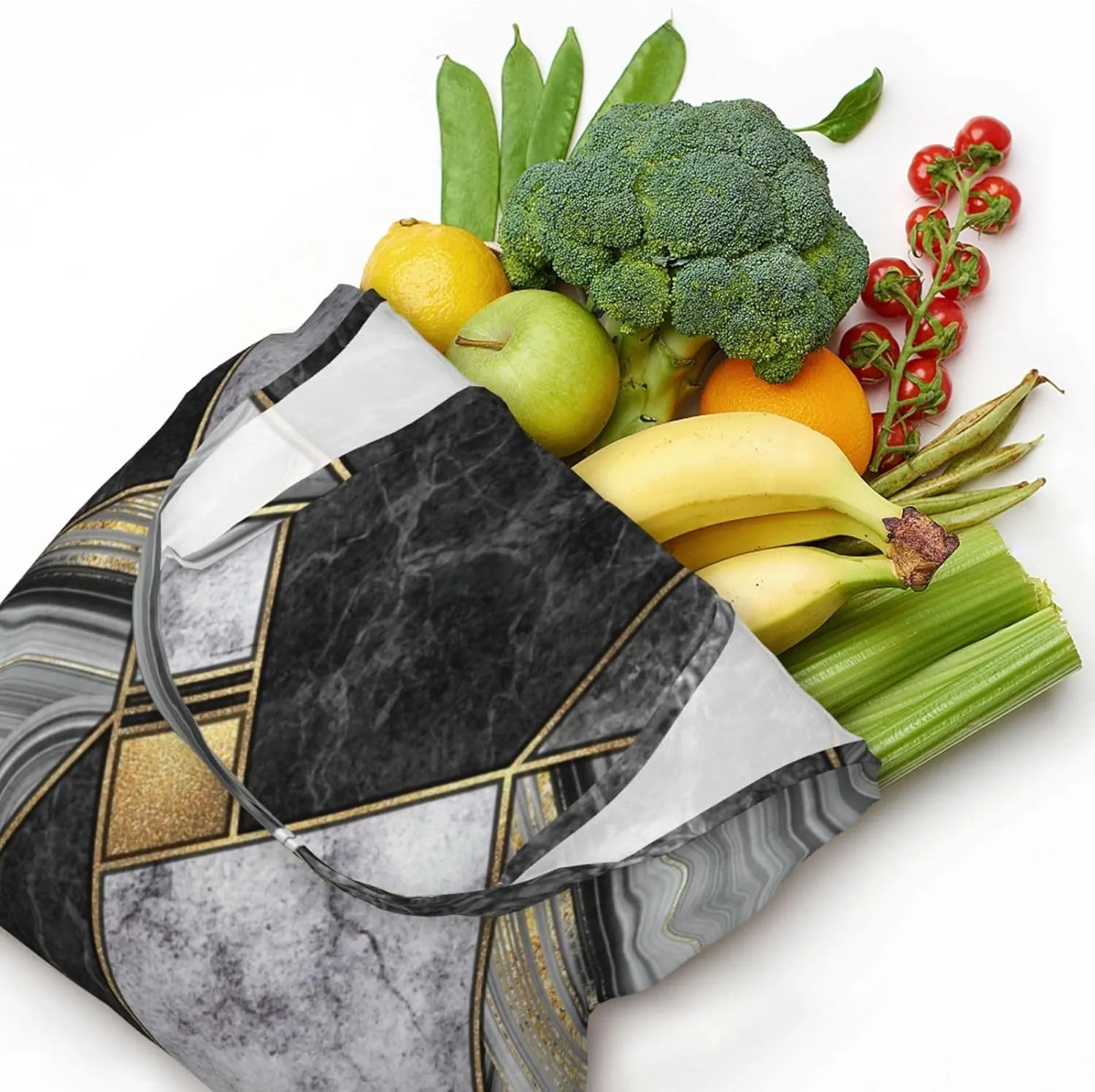 Black Gold Marble Print Tote Bags Reusable Grocery Bags Shopping Bags For Groceries Reusable Bags Foldable Shopping Bag