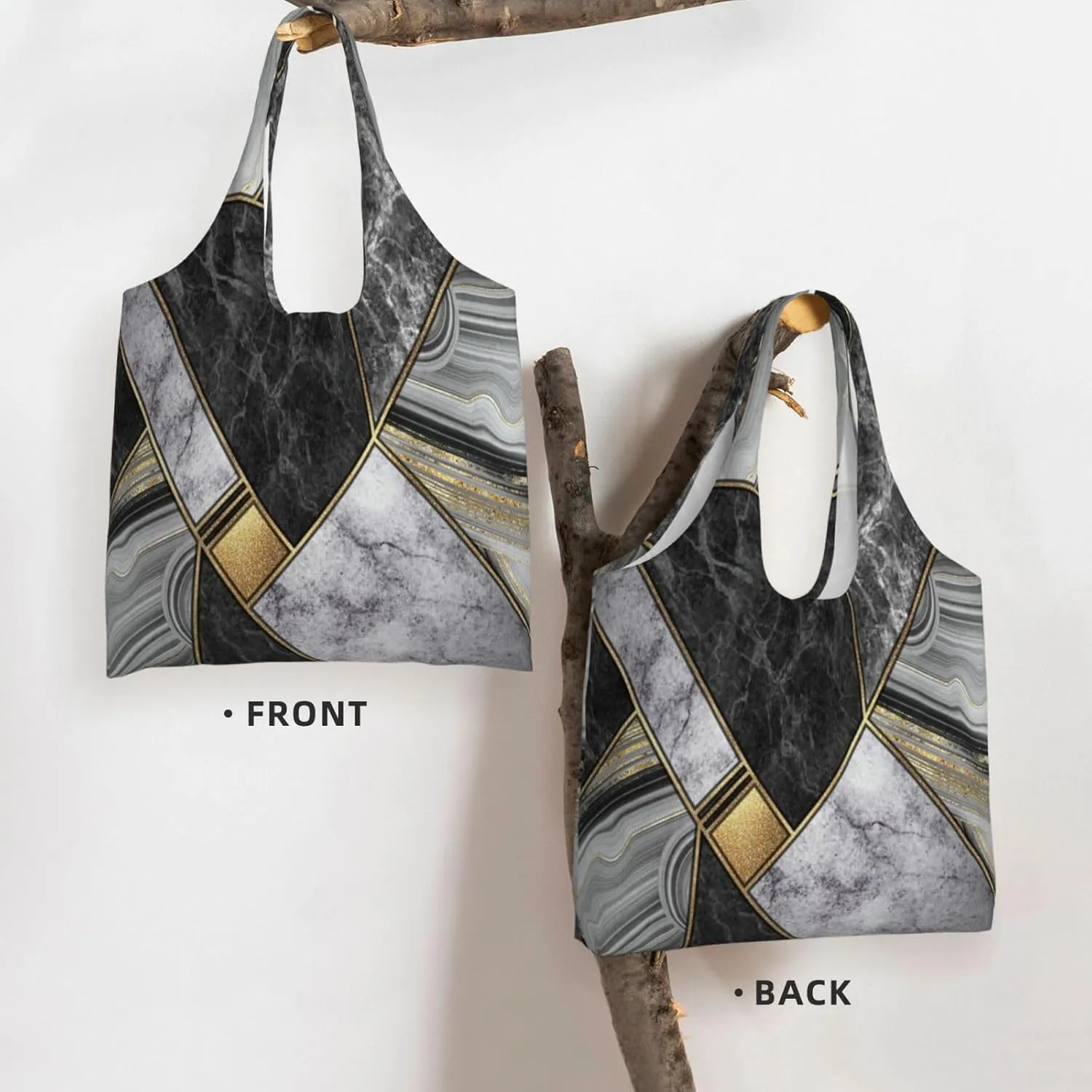 Black Gold Marble Print Tote Bags Reusable Grocery Bags Shopping Bags For Groceries Reusable Bags Foldable Shopping Bag