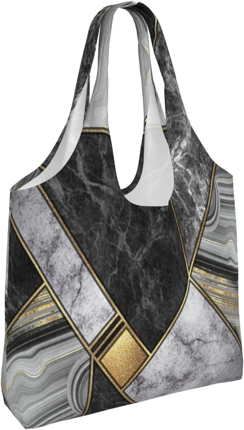 Black Gold Marble Print Tote Bags Reusable Grocery Bags Shopping Bags For Groceries Reusable Bags Foldable Shopping Bag