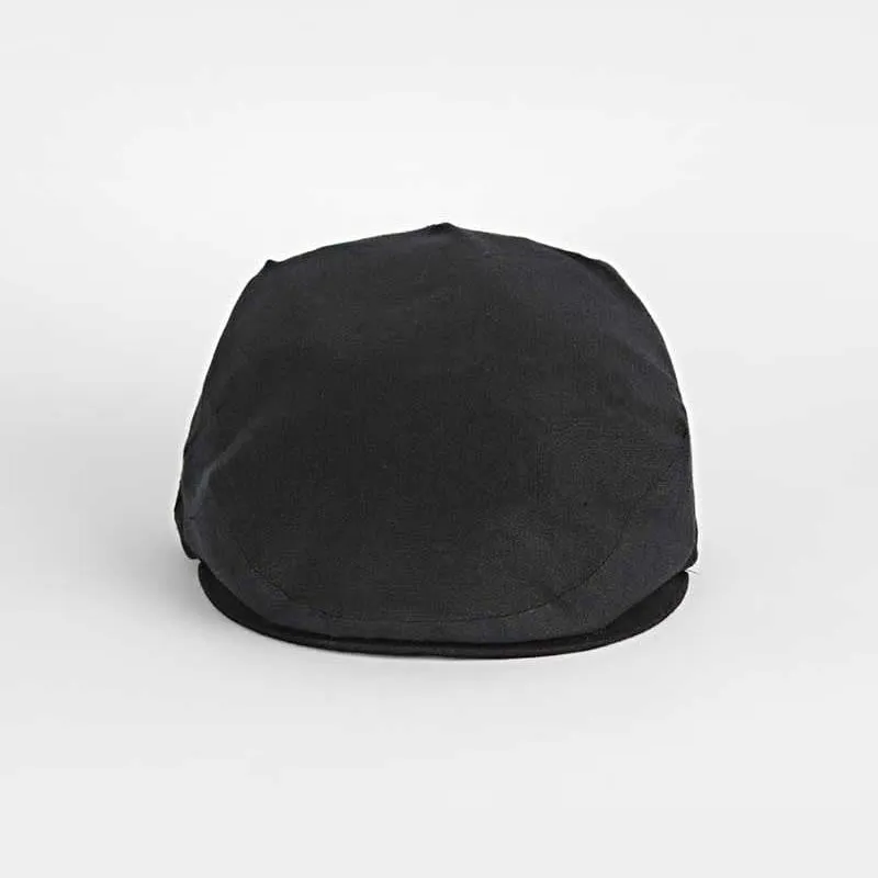 Black Linen Flat Cap