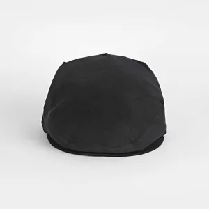 Black Linen Flat Cap