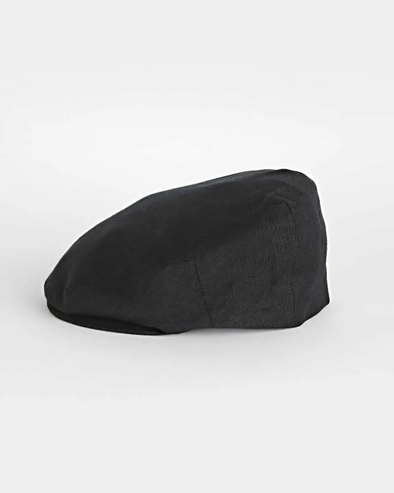 Black Linen Flat Cap